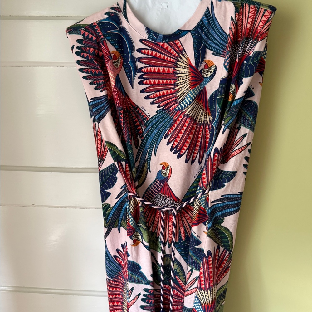 FARM Rio White Tropical Parrot Print Dress with Red, Blue & Green Accents - Picture 2 of 5